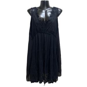 Pretty Angel Whimsygoth Blk Silk Blend Tunic Babydoll Dress/Top XL Lace Sequin